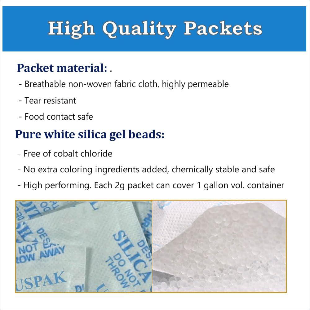 USPak USPak Deisscant Packs 2 Gram 100 Packets Silica Gel Drying Agent Moisture Absorbers Dehumidifiers for Storage