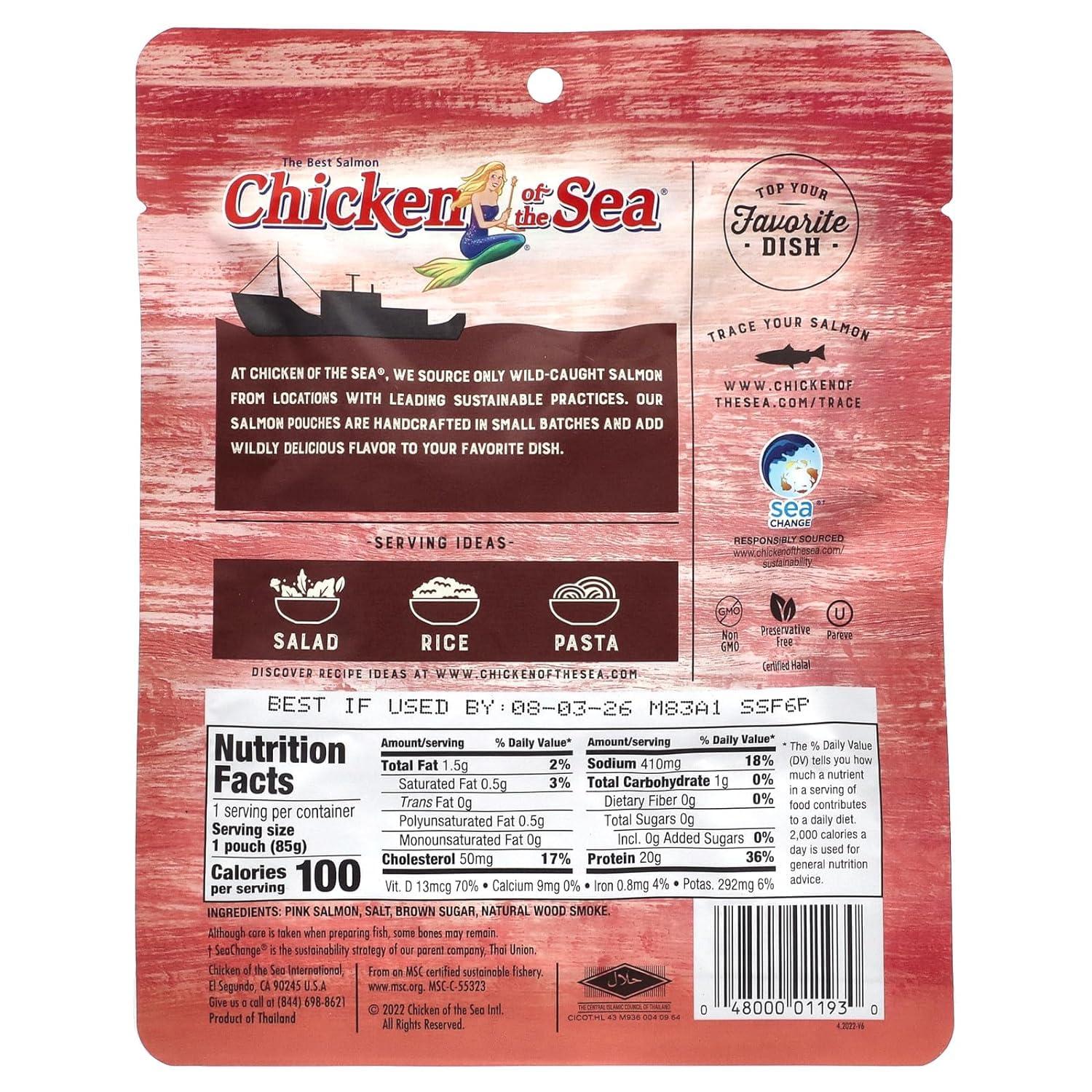 Chicken of the Sea Chicken of the Sea Alaskan Smoked Salmon, 3 Ounce Pouch (Pack of 1), Wild Caught Salmon, Skinless & Boneless