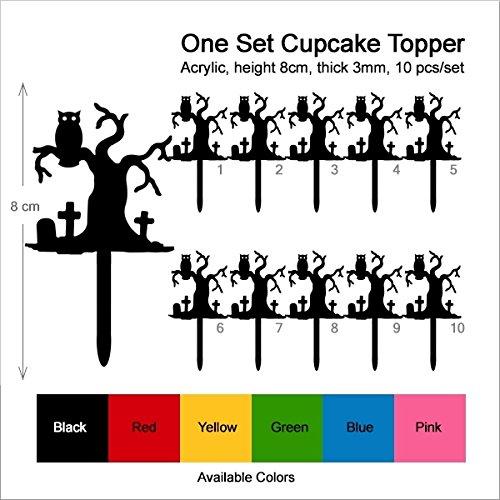 jjphonecase TA0463 Halloween Owl In The Cemetery Silhouette Party Wedding Birthday Acrylic Cupcake Toppers Decor 10 pcs