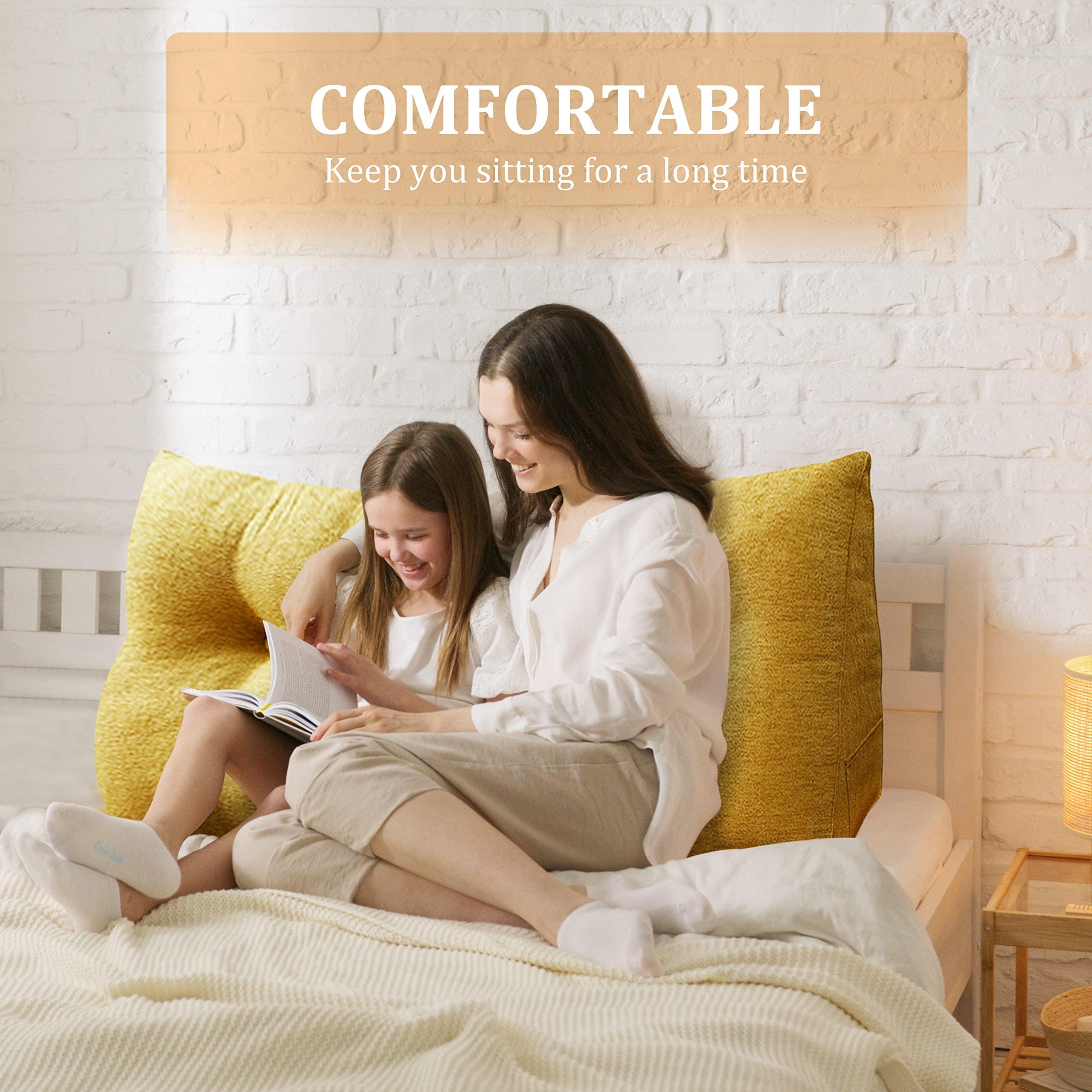 Rucener 13 lbs Thickened Headboard Pillow Wedge Pillow Headboard Reading Pillow Bed for Comfortable Backrest Reading Triangular Pillow with Side Pocket Backrest Pillows for Sitting in Bed Yellow Full