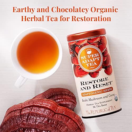 The Republic of Tea The Republic of Tea - Restore and Reset SuperAdapt Herbal Tea, 36 Tea Bags, Organic, Caffeine Free, Reishi Mushroom and Cocoa Herbal Tea