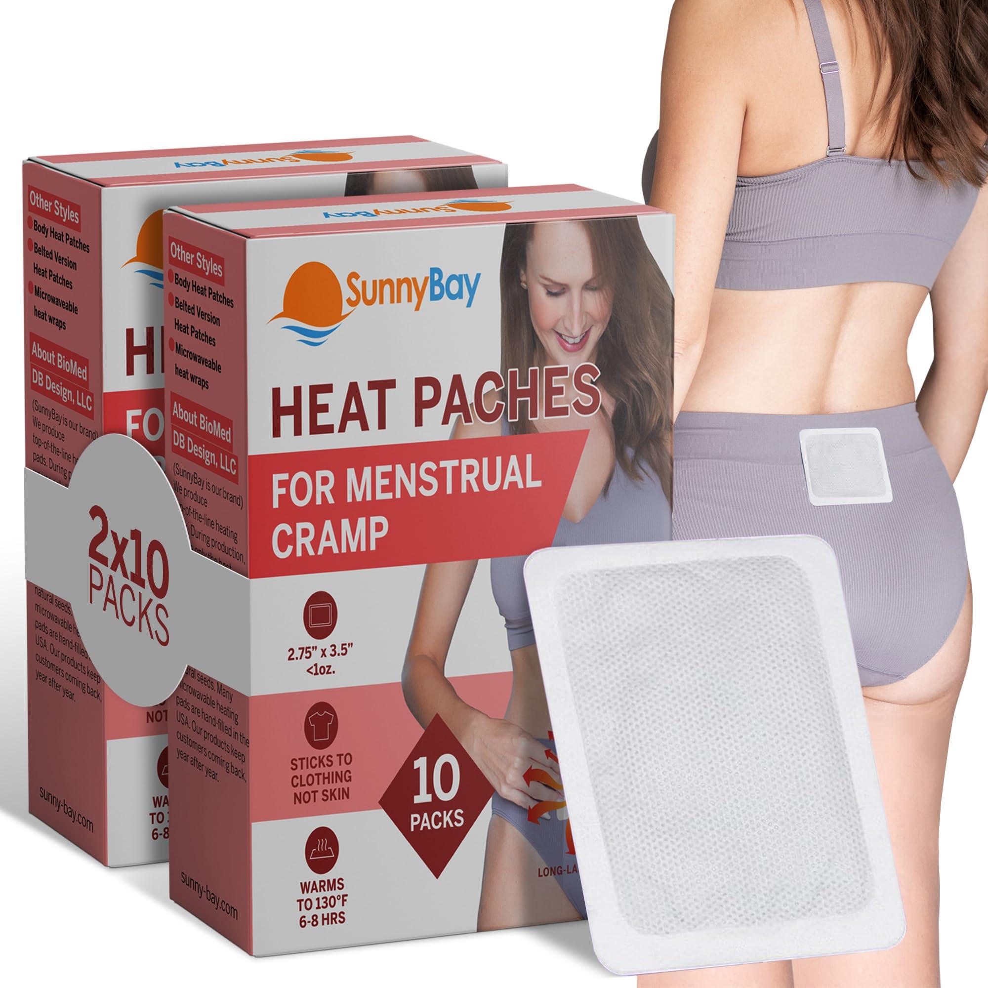 SunnyBay SunnyBay Heat Patches for Menstrual Cramp, Air-Activated Adhesive Heat Pads for Period, 130 F Warmth up to 8 Hours, Stick to Clothing Not Skin, 2.75 x3.5 inches, 10-Count, Pack of 2