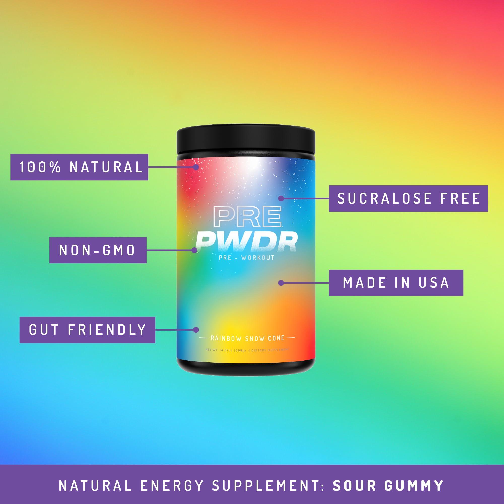PWDRS PWDRS Pre-Workout Powder, All Natural Pre Workout for Energy, Pump, Endurance & Strength, with Caffeine (Rainbow Snowcone)
