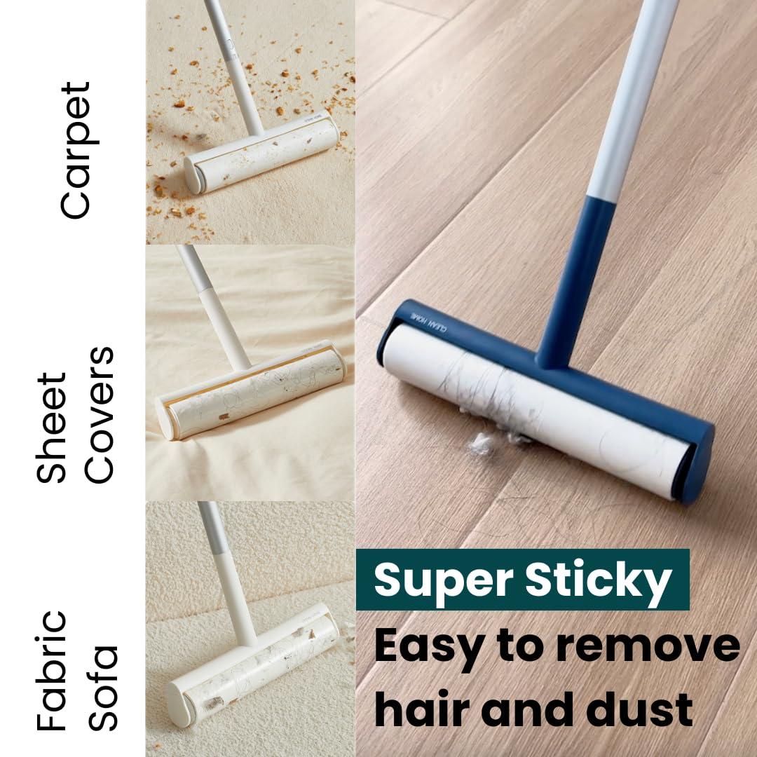 Beyond Thursday Large Lint Roller with Extra Sticky Roller and 420 Sheets 9.5\" Wide, Floor Lint Roller Long Handle, Extendable to 41\", Carpet, Couch, Pet Hair, Clothing Cleaning Supplies (Navy Roller + 7 Refills)