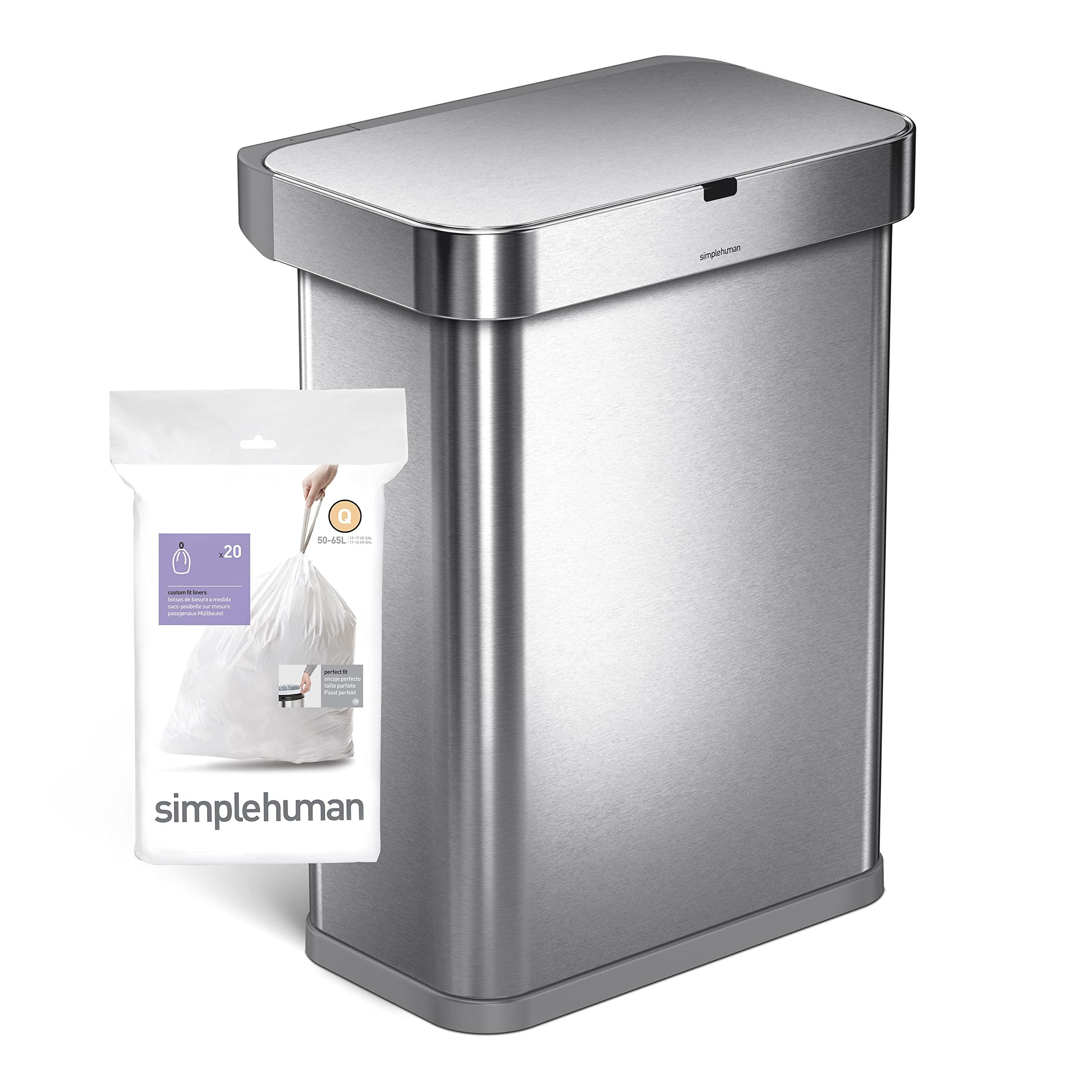 simplehuman simplehuman Code Q Custom Fit Drawstring Trash Bags in Dispenser Packs, 100 Count, 50-65 Liter / 13.2-17.2 Gallon, White