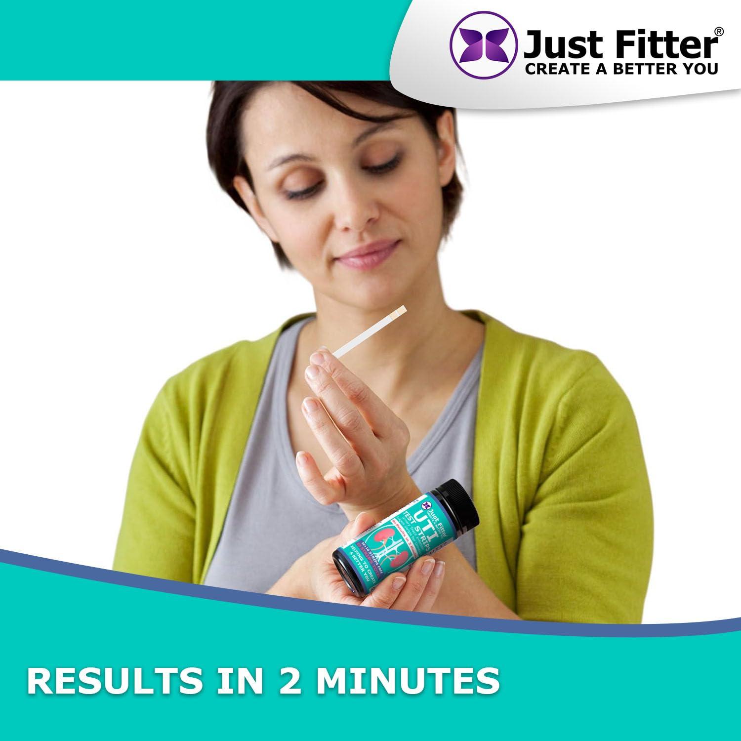 Just Fitter UTI Urine Test Strips. Urinary Tract Infection Strip. Simple, Fast and Accurate Results. Urinalysis Home Testing Stick Kit for Nitrite and Leukocytes.