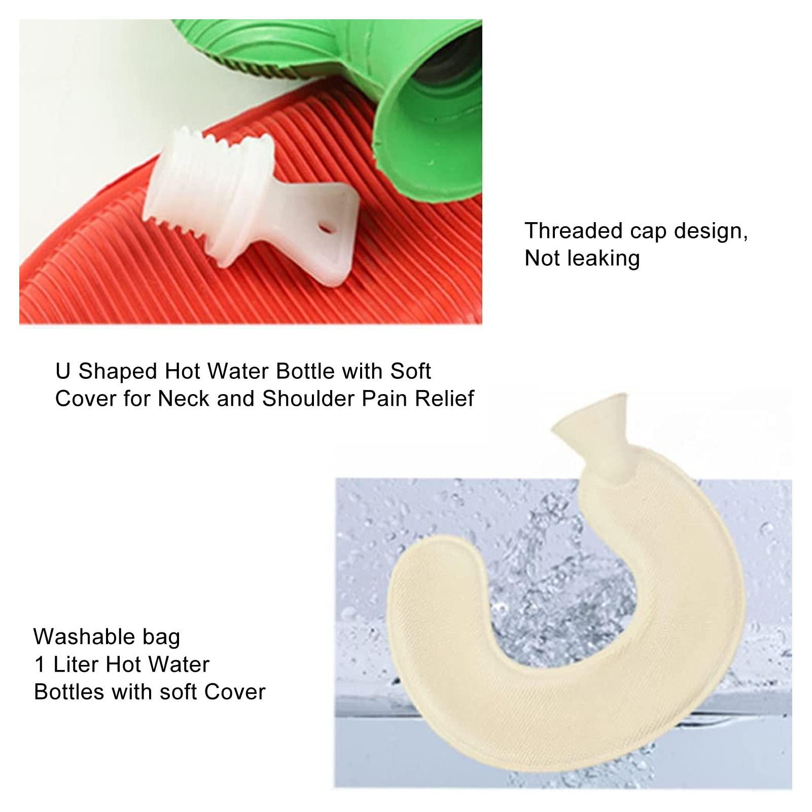 CHICIRIS CHICIRIS Neck Hot Water Bag, 1 Liter U Shaped Rubber Hot Water Bottle with Cover for Pain Relief, 14.3 x 12.4 (Gray)