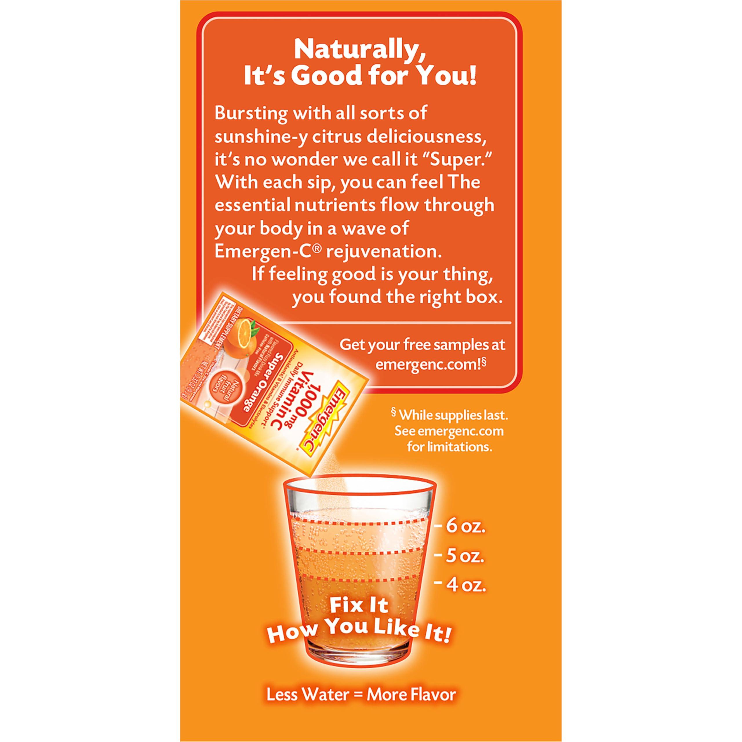 Emergen-C Emergen-C 1000mg Vitamin C Powder for Daily Immune Support Caffeine Free Vitamin C Supplements with Zinc and Manganese, B Vitamins and Electrolytes, Super Orange Flavor - 10 Count