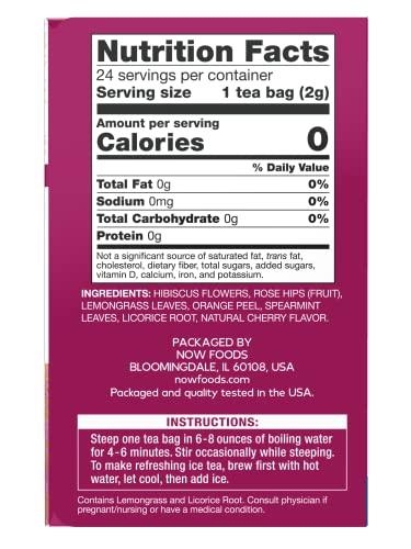 NOW NOW Give a Tea®, Heavenly Hip Hibiscus™, Hibiscus Herbal Punch Tea, Everyday Wellness with the Refreshing Punch of Hibiscus Flowers, Caffeine Free, 24 Tea Bags