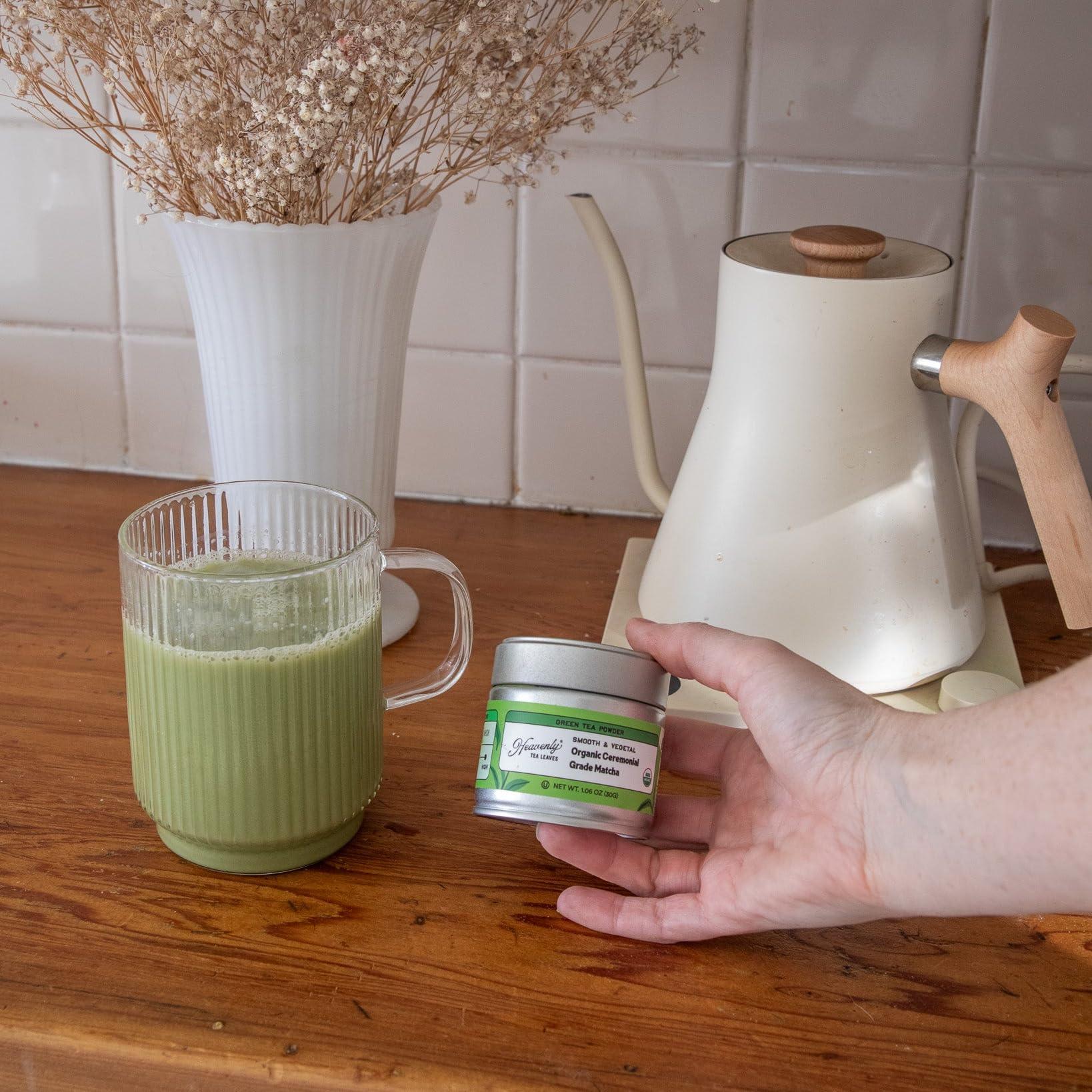 Heavenly Tea Leaves Heavenly Tea Leaves Organic Ceremonial Grade UJI Matcha Green Tea Powder, 30 g Tin - Premium High Grade Japanese Green Tea, Authentic, Sugar Free