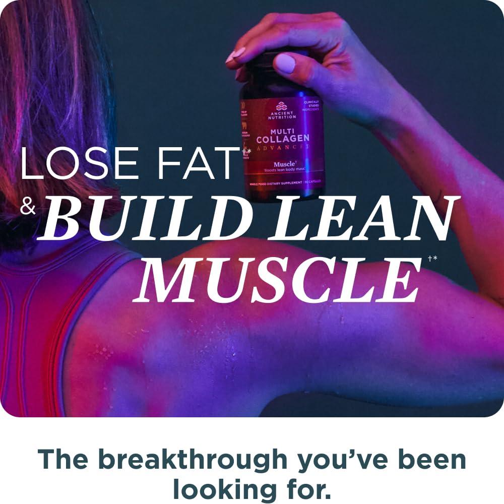 Ancient Nutrition Ancient Nutrition Multi Collagen Advanced Capsules, Muscle, 90 Count + Multi Collagen Protein Powder, Unflavored, 45 Servings