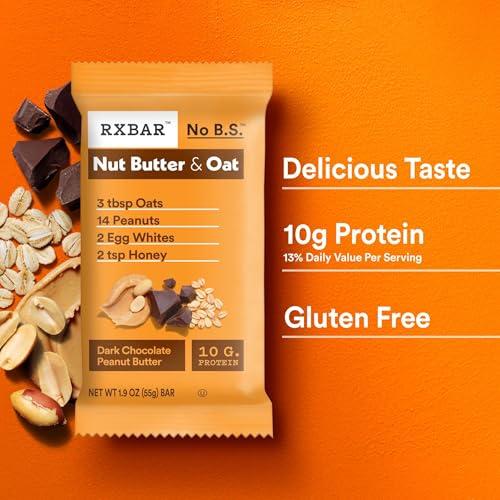 RXBAR RXBAR Nut Butter and Oat Protein Bars, Protein Snacks, Snack Bars, Dark Chocolate Peanut Butter, 23.2oz Box (12 Bars)