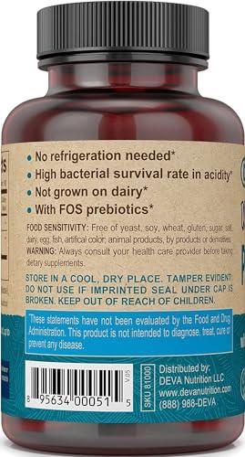 DEVA DEVA Vegan Probiotic with FOS Prebiotics Supplement - 2 Billion CFU with 100 MG of Prebiotics Per Serving for Men & Women - Non-Dairy Gluten Free - Naturally Shelf Stable - 90 Capsules (Pack of 2)