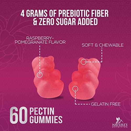 Nature's Nutrition Fiber Supplement Gummies for Digestive Health & Regularity Support, Sugar-Free 4g Fiber Gummy for Adults, Daily Probiotic Supplements, Natural Prebiotic Fiber Gummy, Plant Based - 60 Gummies