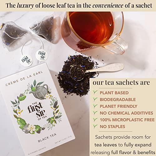 The Spice Hut Creme De La Earl Black Tea, Pyramid Sachet Tea Bags, Madagascar Vanilla & Pure Bergamot, Earl Grey Cream, High Caffeine - 16 Cups | The Spice Hut, First Sip Of Tea