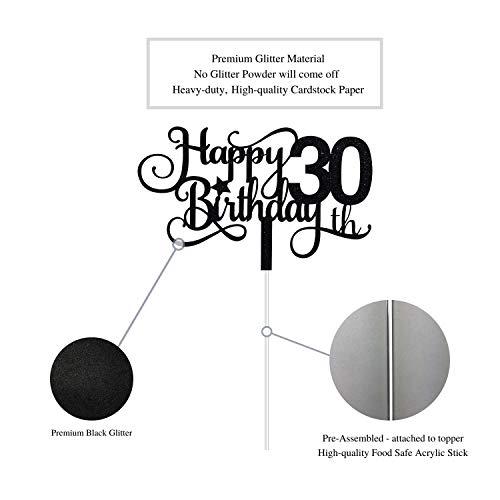 ALPHA K Black Glitter 30th Birthday Cake Topper, Happy 30th Birthday Cake Topper, 30th Birthday Party Decorations