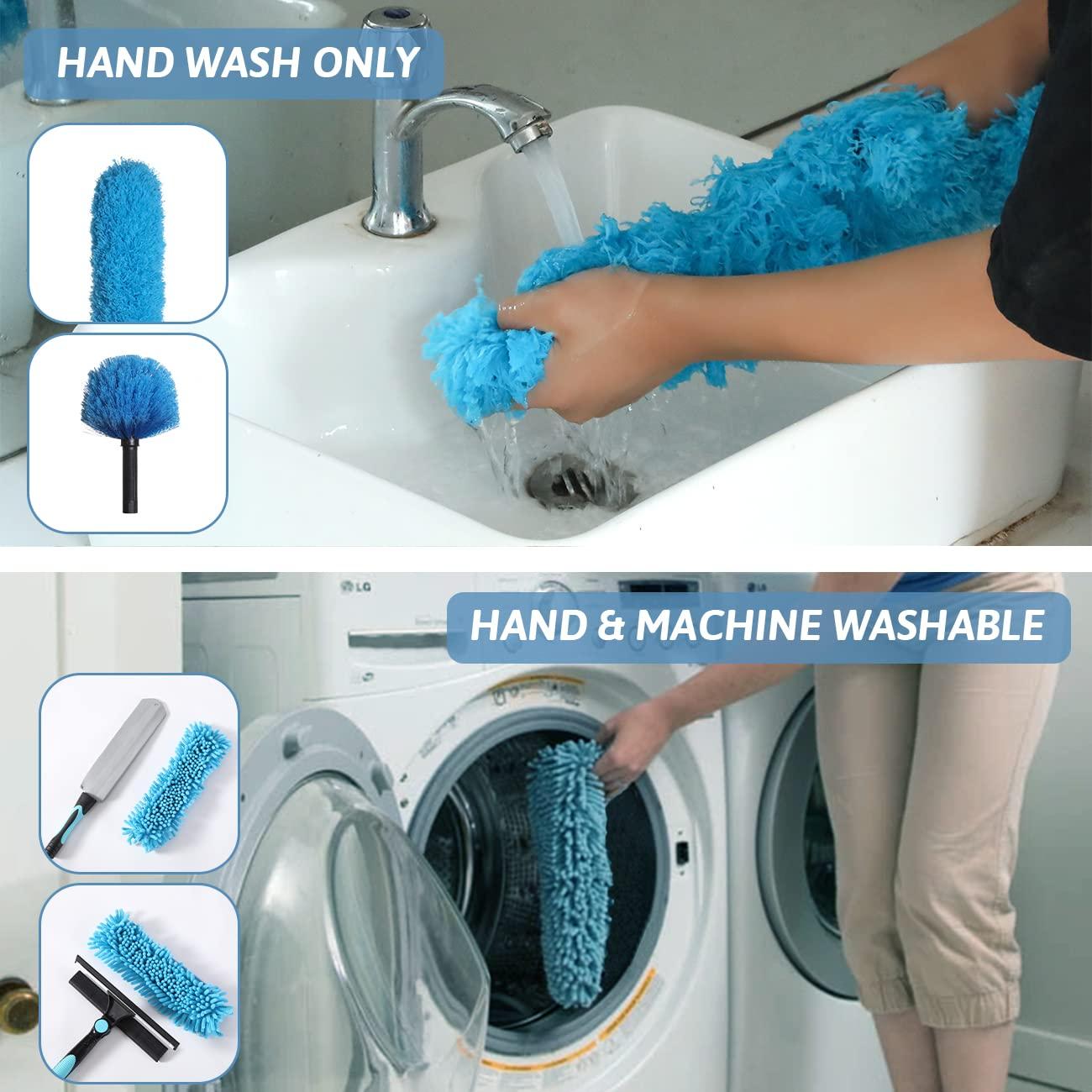 MAYKI MAYKI 20 Foot High Reach Dusters for Cleaning 5 PCS, Ceiling Fan Dusters with Extension Pole, Cobweb Duster with Extension Pole for High Ceilings/Fans, 2 in 1 Window Squeegee Duster