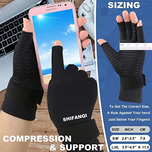 SHIFANQI 2 Pairs Copper Arthritis Compression Gloves Women Men for Carpal Tunnel, RSI, Joint Pain, Swelling, Tendonitis Relief, Fingerless Arthritis Gloves for Computer Typing, Work, Sleeping (SMALL/MEDIUM)