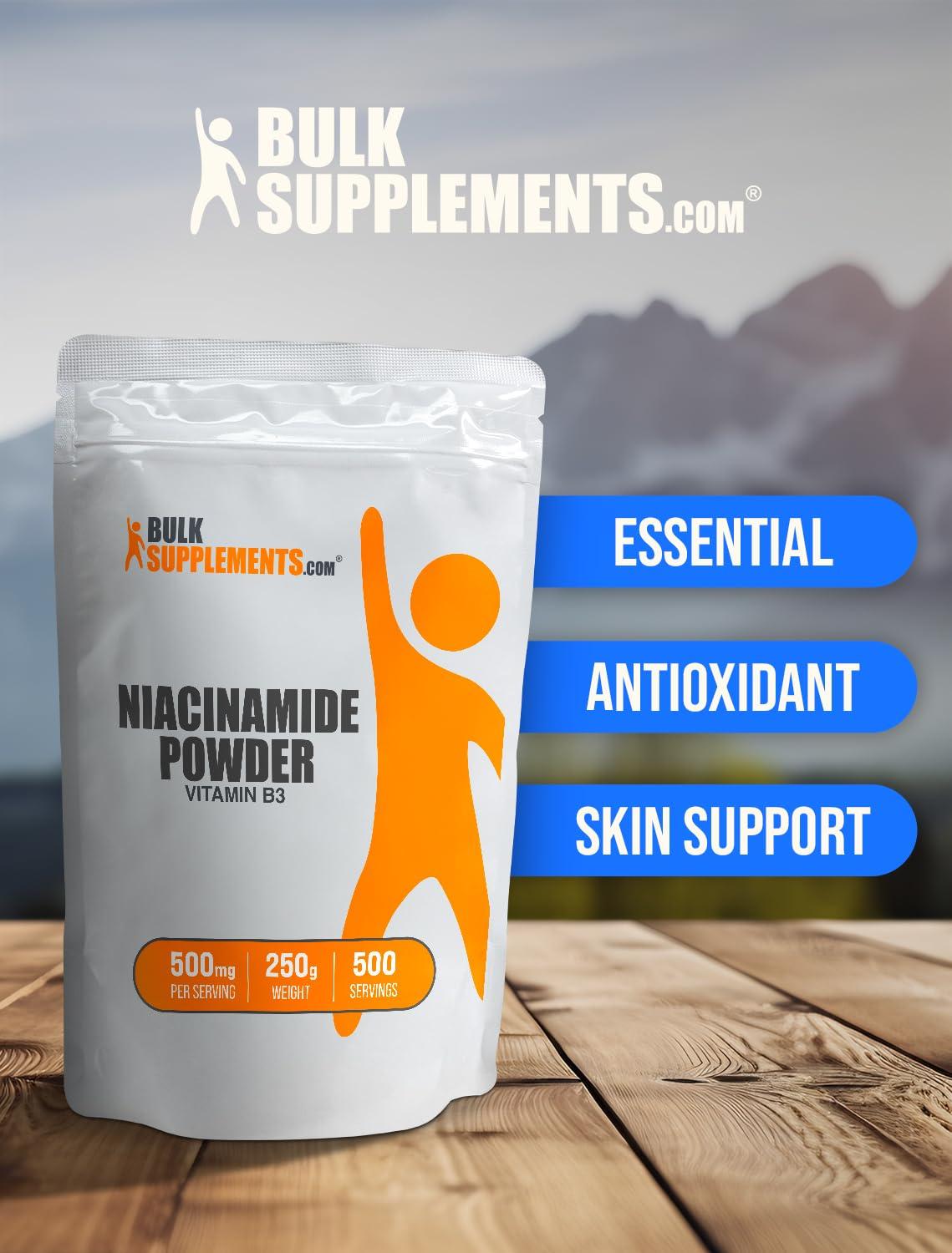 BULKSUPPLEMENTS.COM BULKSUPPLEMENTS.COM Niacinamide Powder - Niacinamide Supplement, Vitamin B3 Supplement, Niacinamide 500mg - B3 Vitamins for Skin Health, Pure & Gluten Free - 500mg per Serving, 250g (8.8 oz)