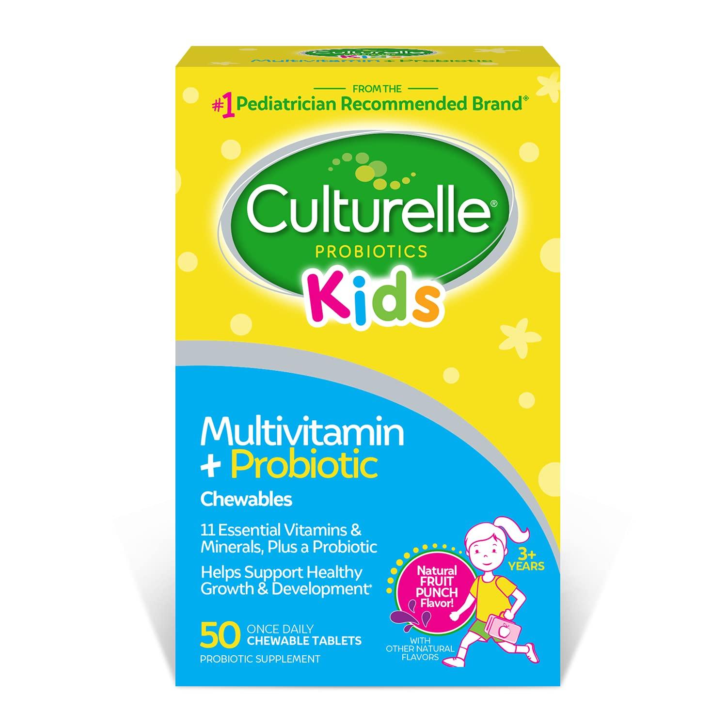 Culturelle Culturelle Kids Complete Chewable Multivitamin + Probiotic, 50 Count & Daily Probiotic 30 Packets - Pediatrician Recommended Probiotics for Kids Digestive & Immune Health