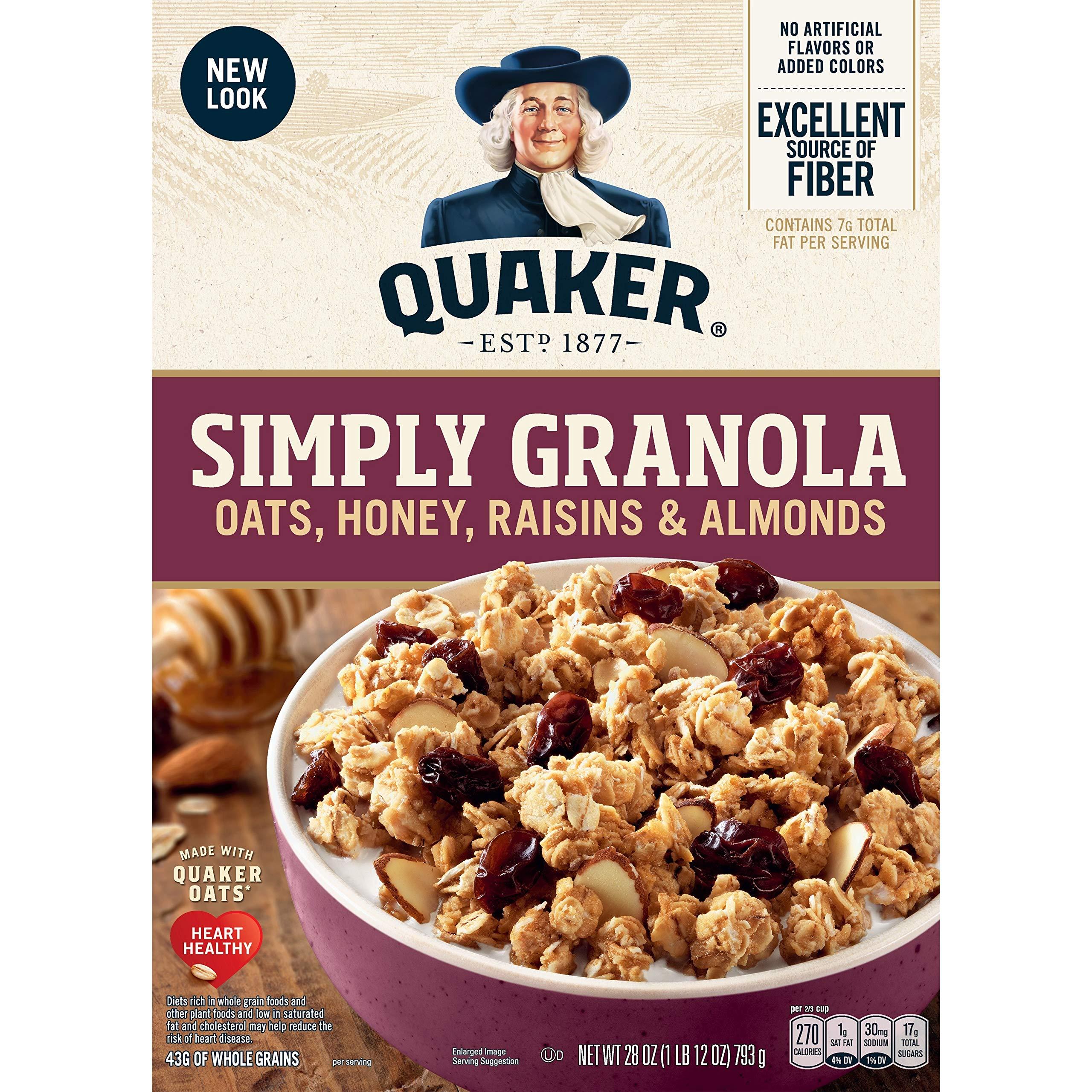 Quaker Quaker Simply Granola, Oats, Honey, Raisins and Almonds, 28 oz Boxes, (2 Pack)