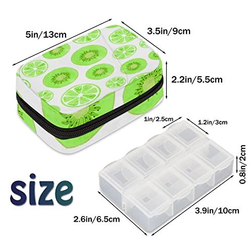 bisibuy Green Kiwi and Lime Pill Case Weekly Medicine Organizer with Travel Bag Seven-Day Pill Box Vitamin Supplement Box Fish Oil Pills Holder