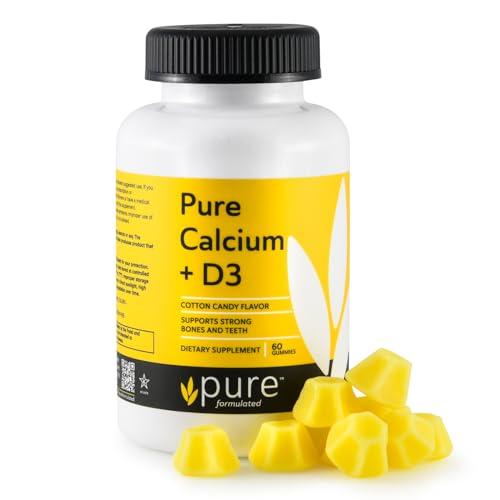 pure formulated pure formulated Chewable Calcium + Vitamin D3 Gummies Vegan Vitamin Supplements for Bones & Teeth Support, 1000 IU Gluten and Dairy Free - Kosher(60Gummies)