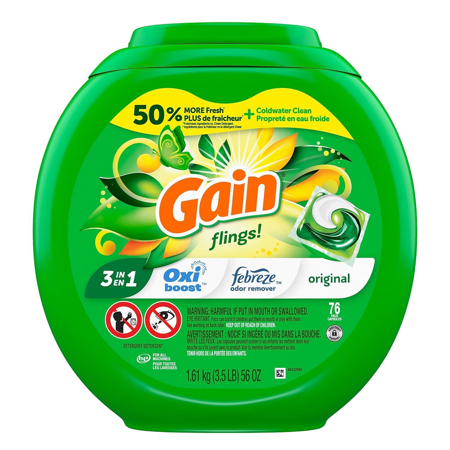 Gain Gain Flings Laundry Detergent Pacs, Original Scent, 81 count