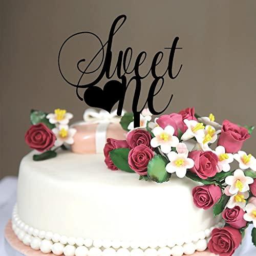 CustonCares Sweet One Cake Topper 1st Valentine's Day Bachelorette Happy Birthday Cake Topper Love Is Love LGBT Marriage Union Acrylic Black Engagement Valentines Day Cake Décor Decorative Gifts for Children Boys