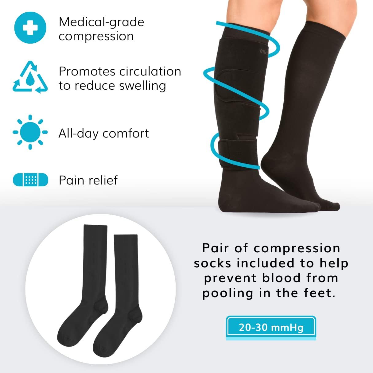 BraceAbility BraceAbility Lymphedema Leg Wrap - Swollen Calf Garment Brace for Lower Extremity Edema Swelling, Lymphatic Drainage, Water Retention Sleeve - 20-30 mmHg Medical Compression Socks Included (L)