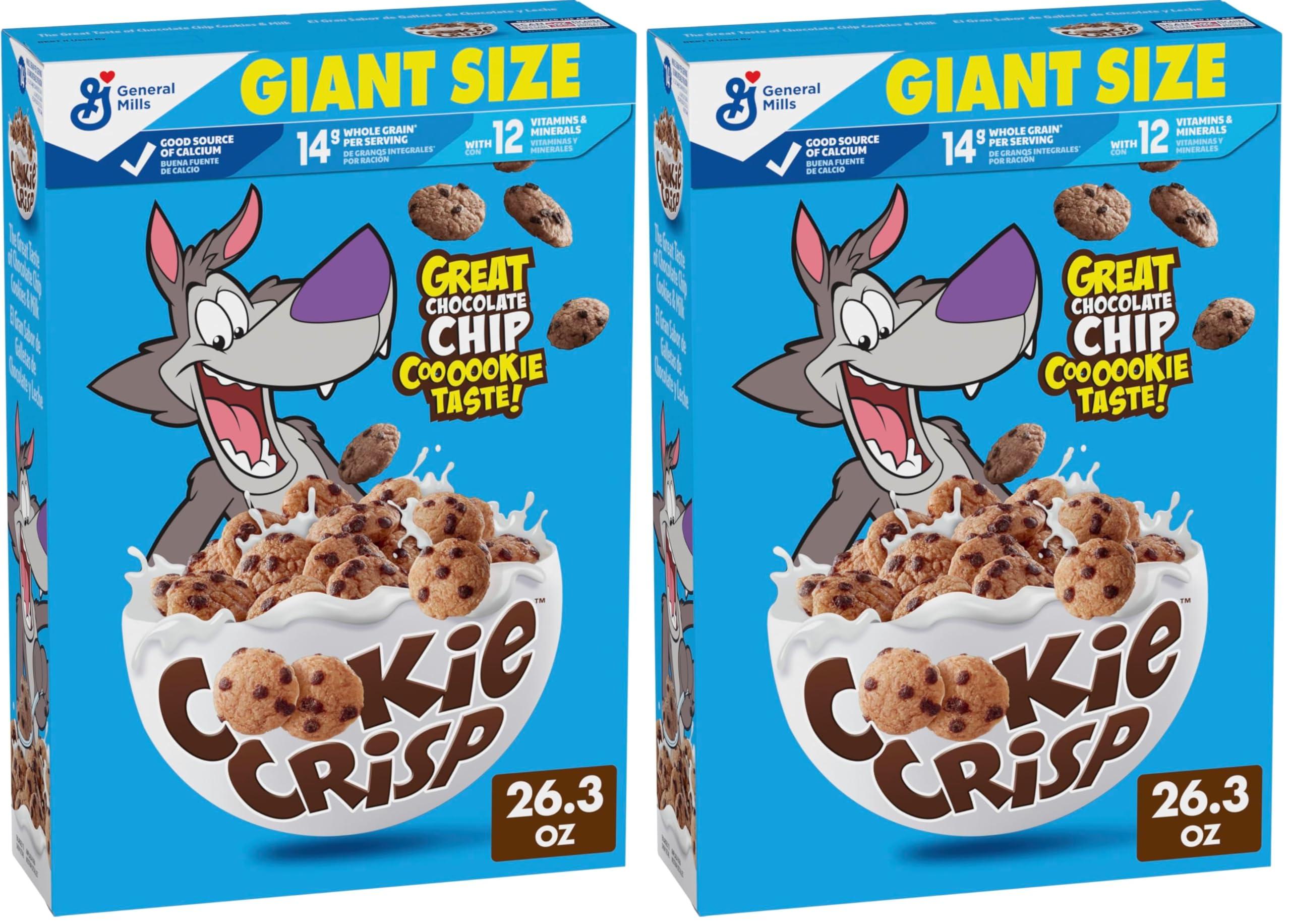 Cookie Crisp Cookie Crisp Breakfast Cereal, Chocolate Chip Cookie Taste, Made With Whole Grain, Giant Size, 26.3 oz (Pack of 2)