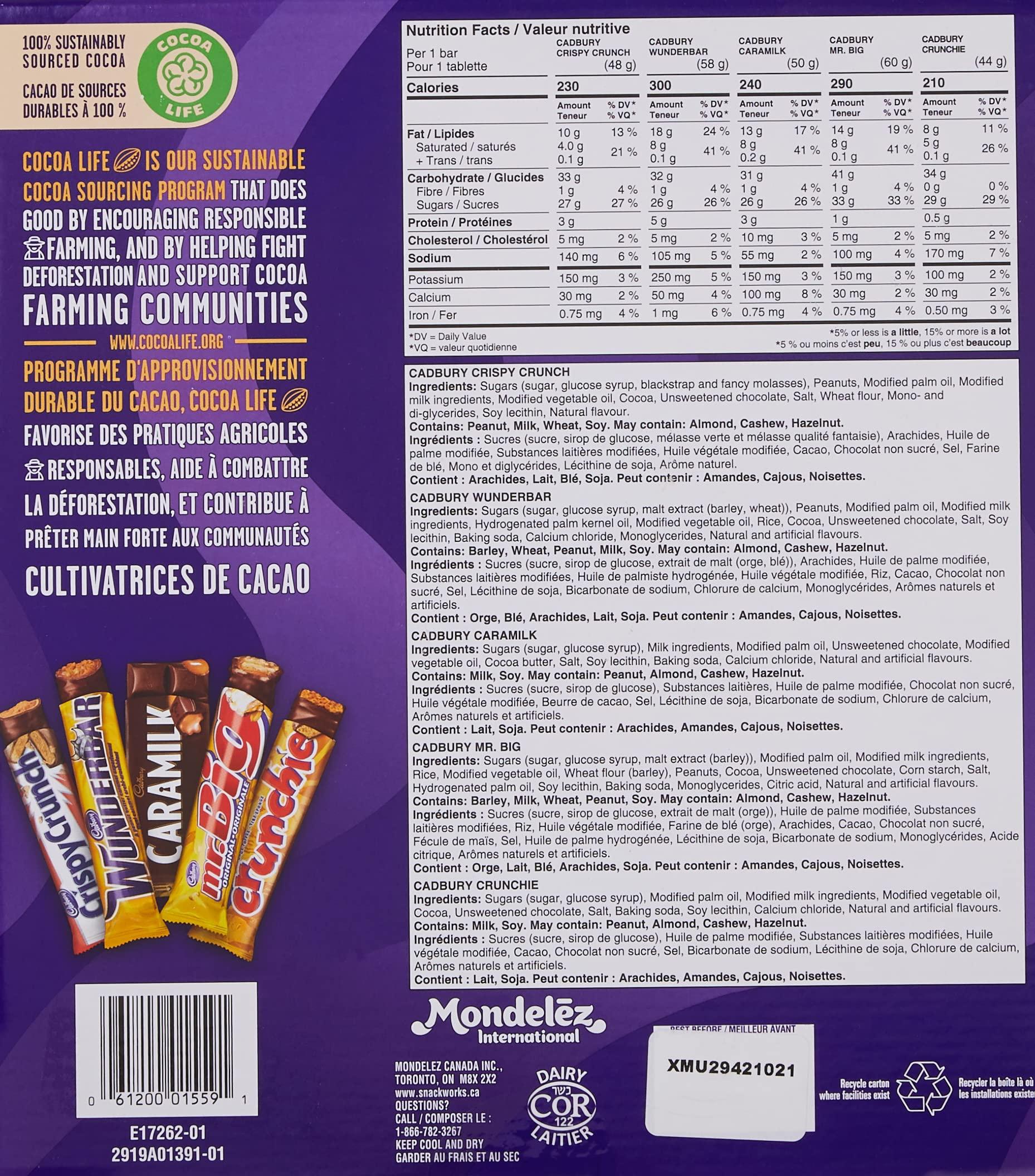 Cadbury Cadbury 18 Full Size Assorted Chocolate Bars, 936g, Caramilk, Mr Big, Crispy Crunch, Crunchie, Wunderbar, Imported from Canada
