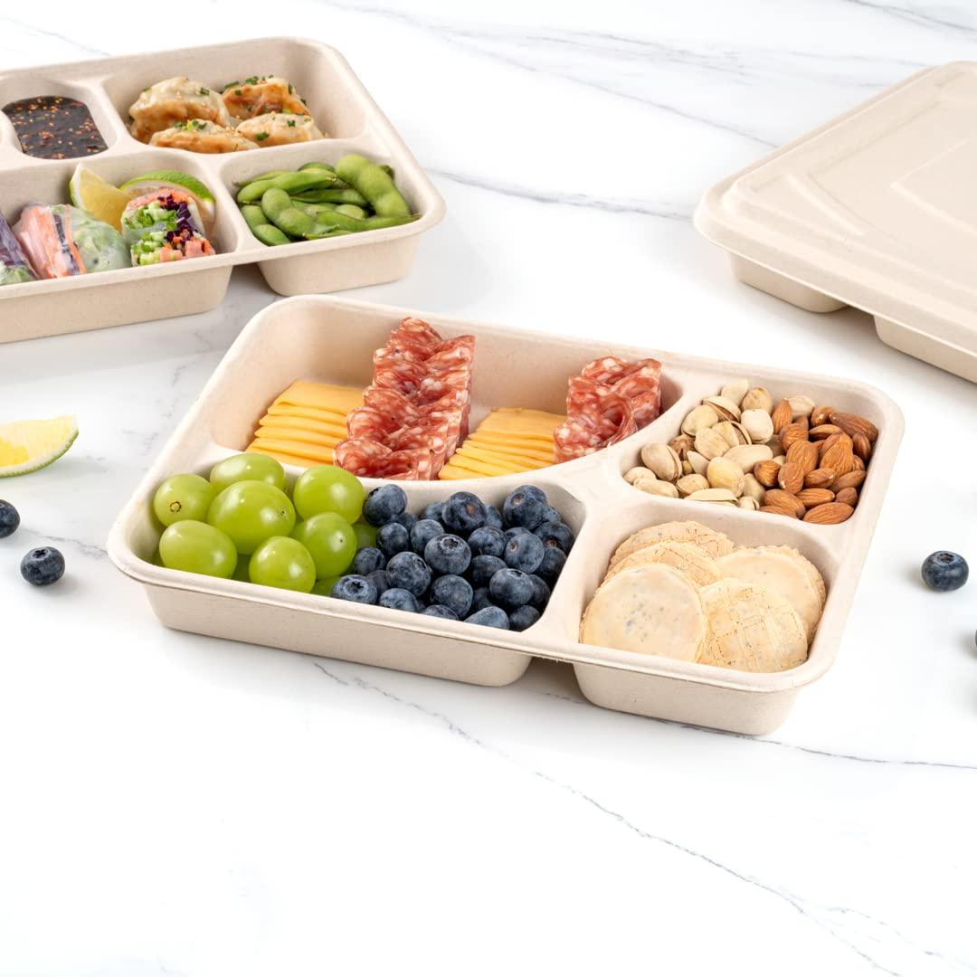 Restaurantware Restaurantware Pulp Tek 43 Ounce To Go Containers 100 Sustainable Carry Out Containers - Lids Sold Separately 4 Compartments Bagasse Take Out Plates Made From Sugarcane Fibers Microwavable