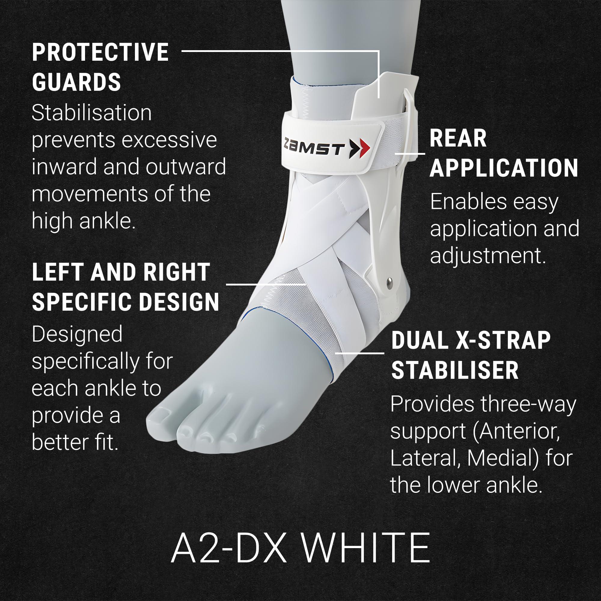 Zamst Zamst A2-DX Sports Ankle Brace with Protective Guards For High Ankle Sprains and Chronic Ankle Instability-for Basketball, Volleyball, Lacrosse, Football-White, Right Medium