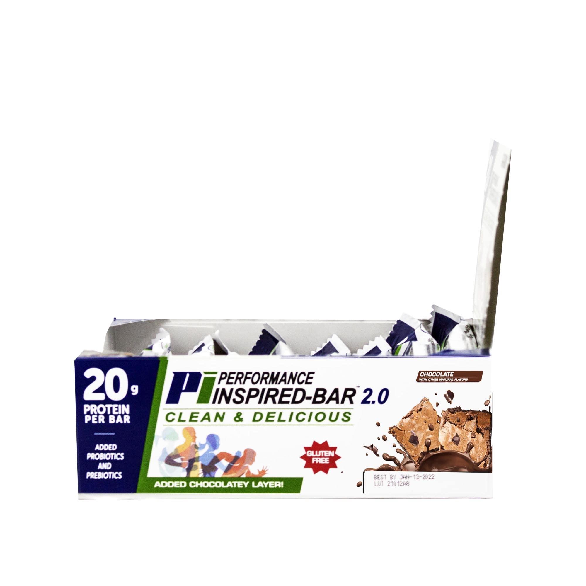 PERFORMANCE INSPIRED Performance Inspired Nutrition Protein Bar 2.0  20G Protein, 6G Fiber, 4G MCTs, 1 Billion CFU Probiotics  Gluten-Free  Chocolate Flavor  12 Count