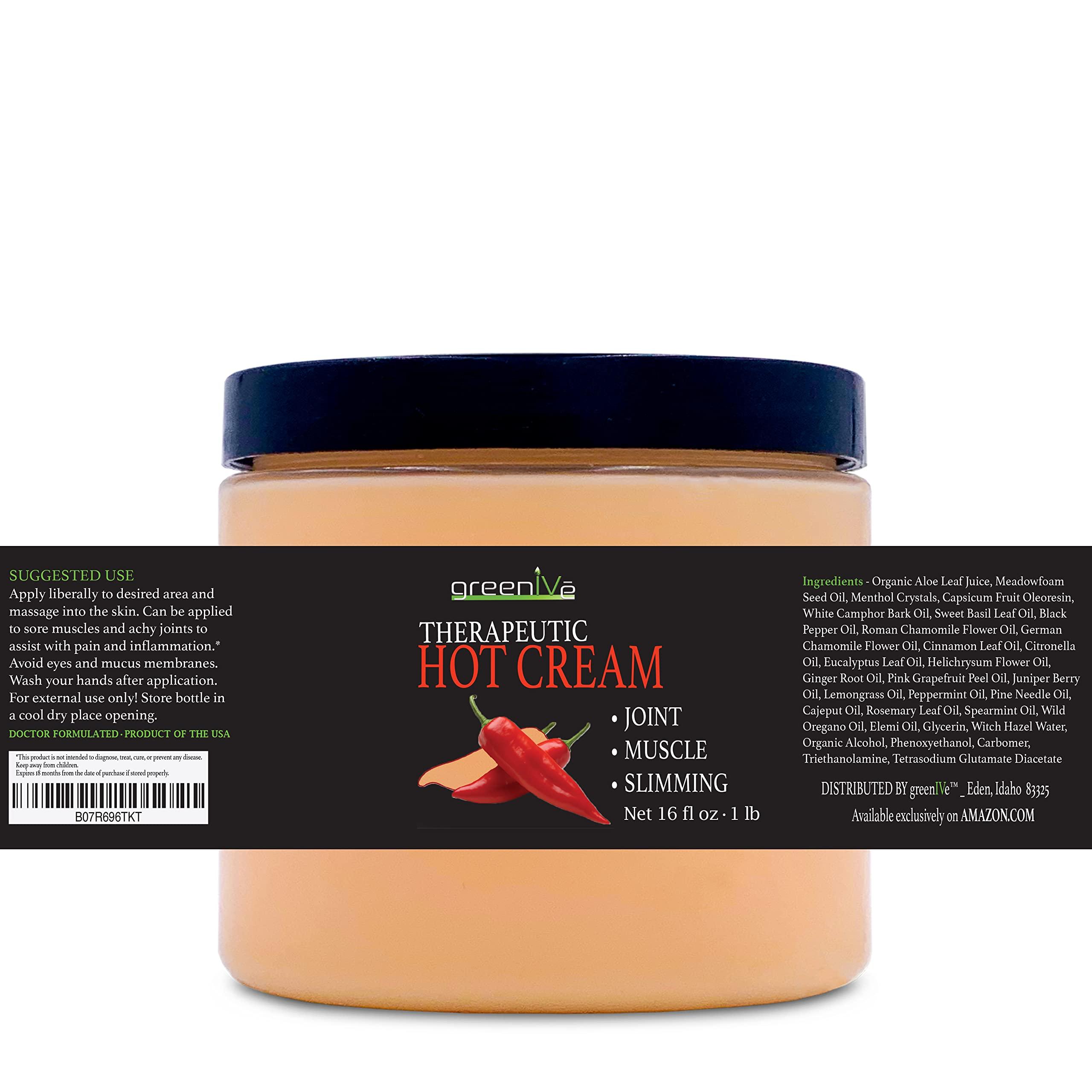 Greenive GreenIVe Hot Cream Massage Lotion for Joints Muscles and Skin Tighting Wraps Hot & Cold Sensation Bulk Jar (16oz Jar)