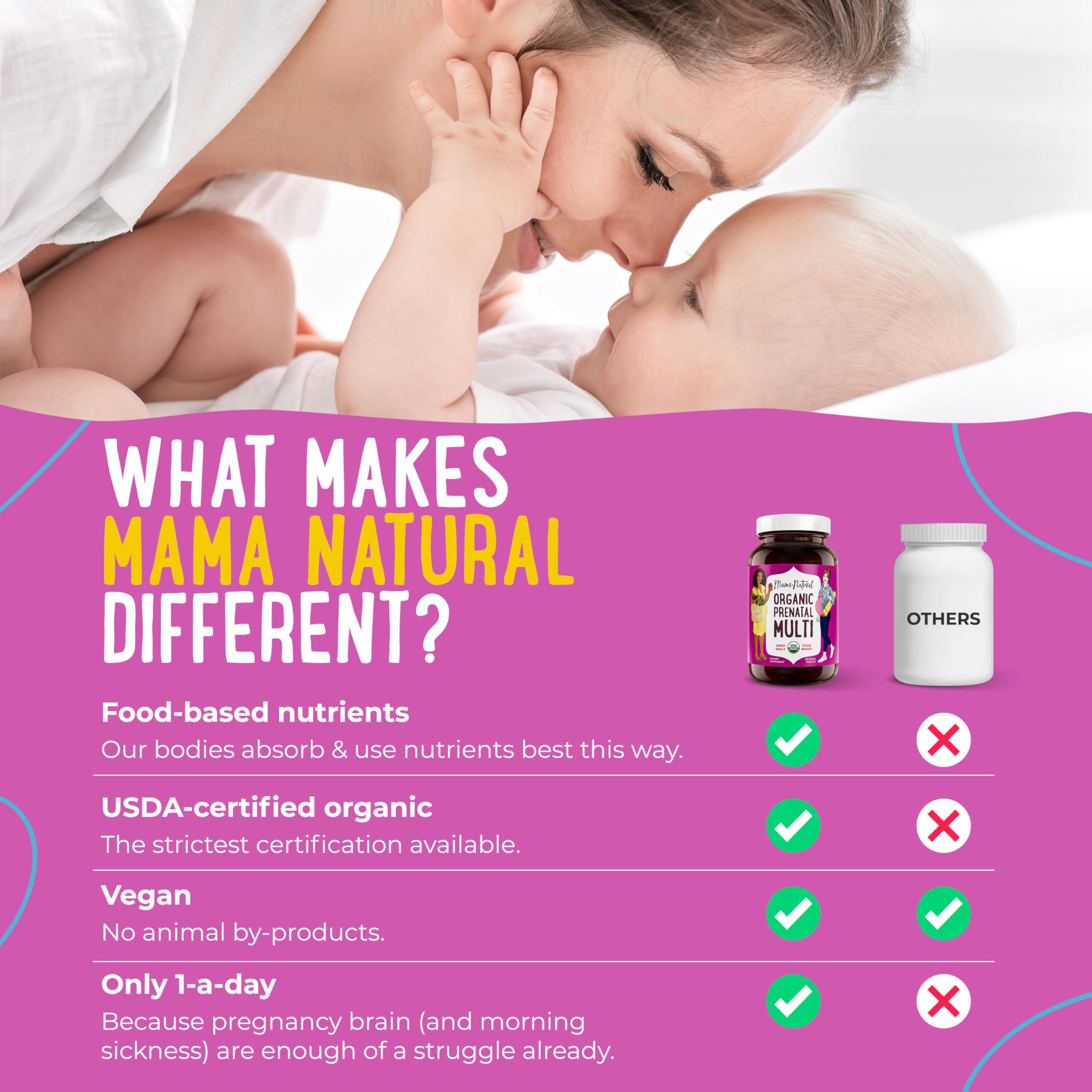 Mama Natural Mama Natural Organic Prenatal Vitamins For Women Vegan (30 Servings) | One A Day Prenatal Vitamins For Pregnant Women | Food Based, Non-gmo & Gluten-free - Pre Natal Multivitamin For Women With Folate