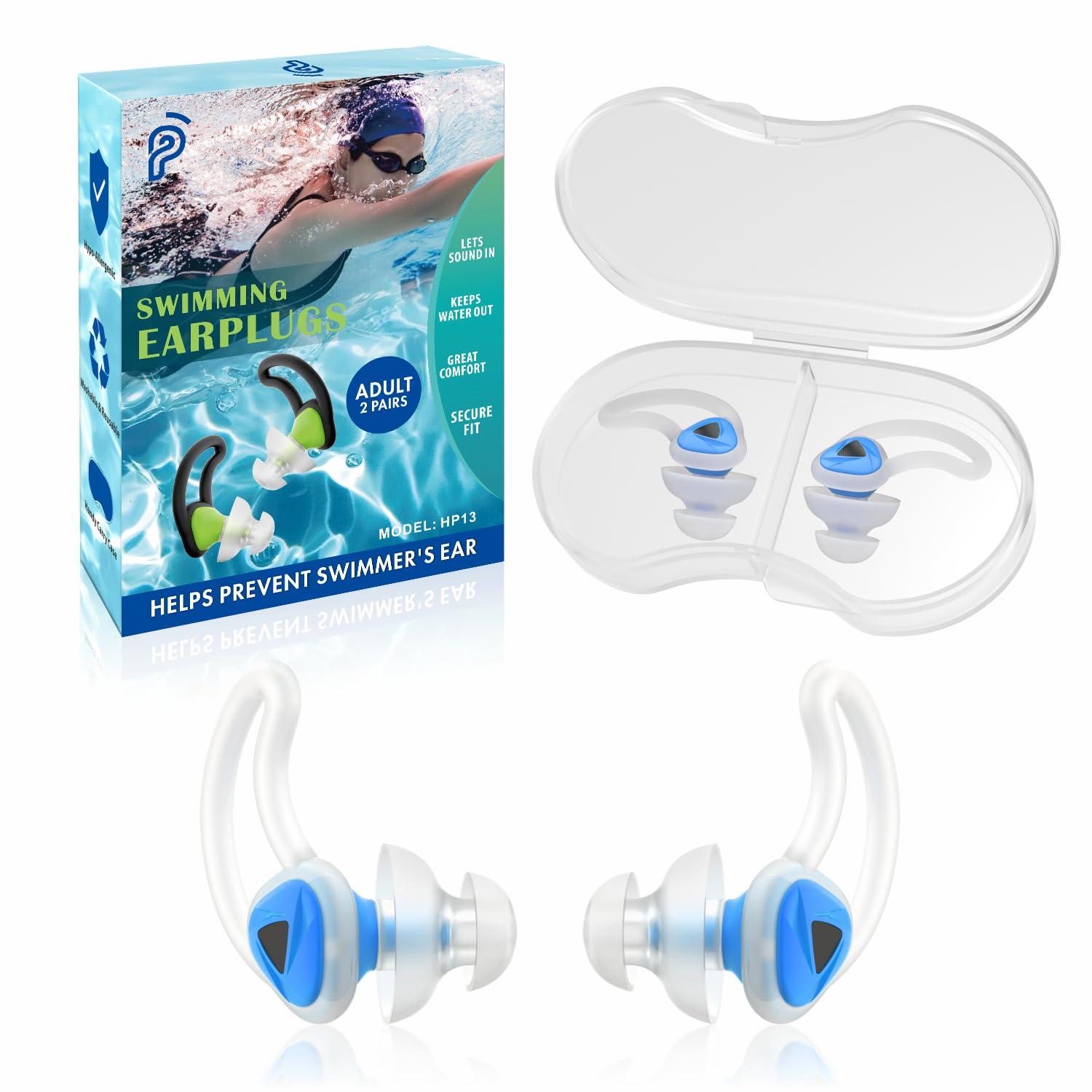 Hearprotek Hearprotek [2 Pairs] Swim Ear Plugs Adults, Ear Plugs for Swimming -Waterproof Silicone Water earplugs for Men Women Juniors Swimmers Pool Shower Bathing