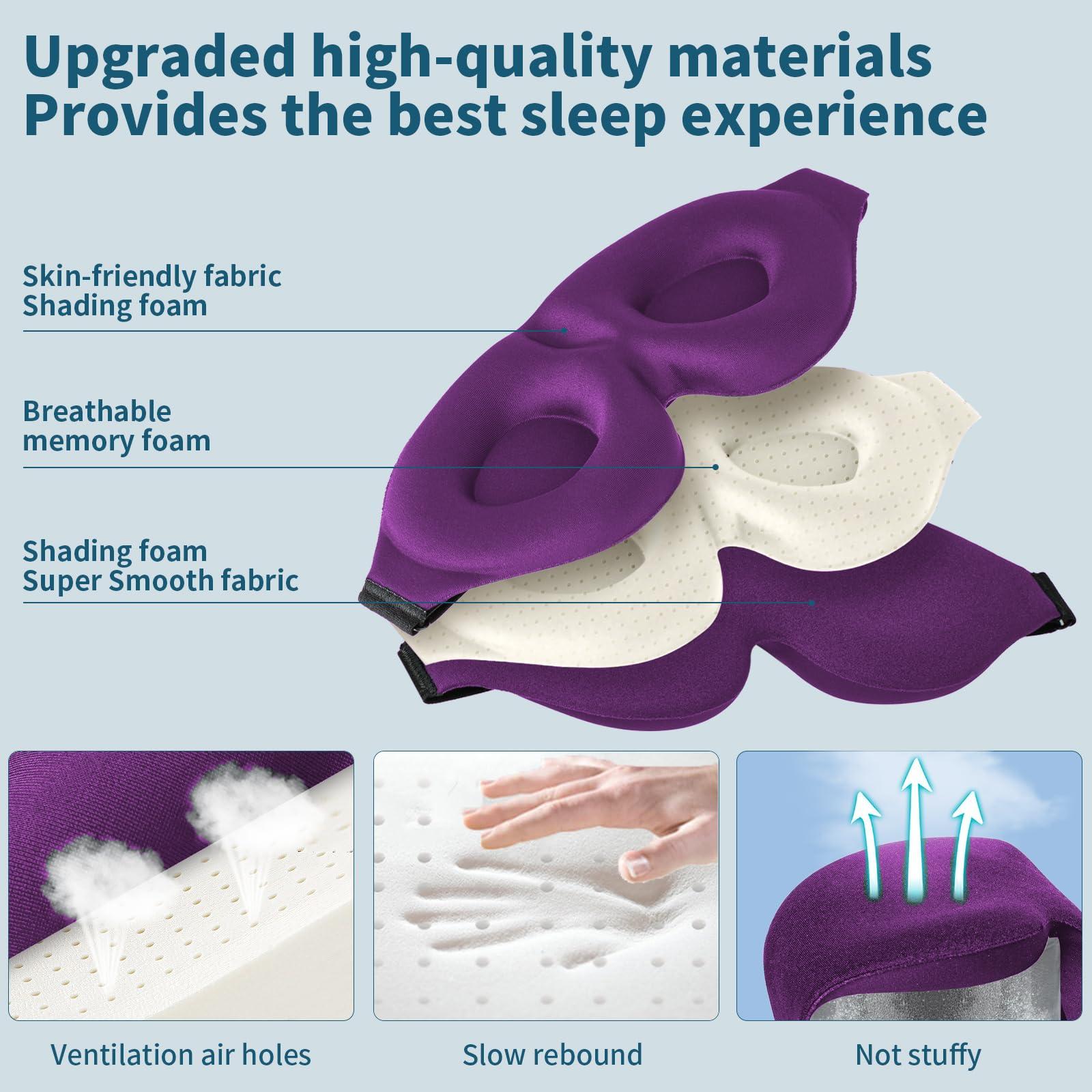ZGGCD ZGGCD 3D Sleep Mask for Side Sleeper, Light Blocking Sleeping Eye Mask for Women Men, Contoured Cup Night Blindfold, Luxury Eye Cover Eye Shade with Adjustable Strap for Travel, Nap, Purple