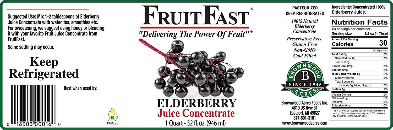 FruitFast Unsweetened Pure Elderberry Juice Concentrate (32 fl. oz.) by FruitFast - Brownwood Acres | Non GMO, Gluten and BPA Free, All Natural Juice Extract - Promotes Healthy Immune Function* 64 Servings