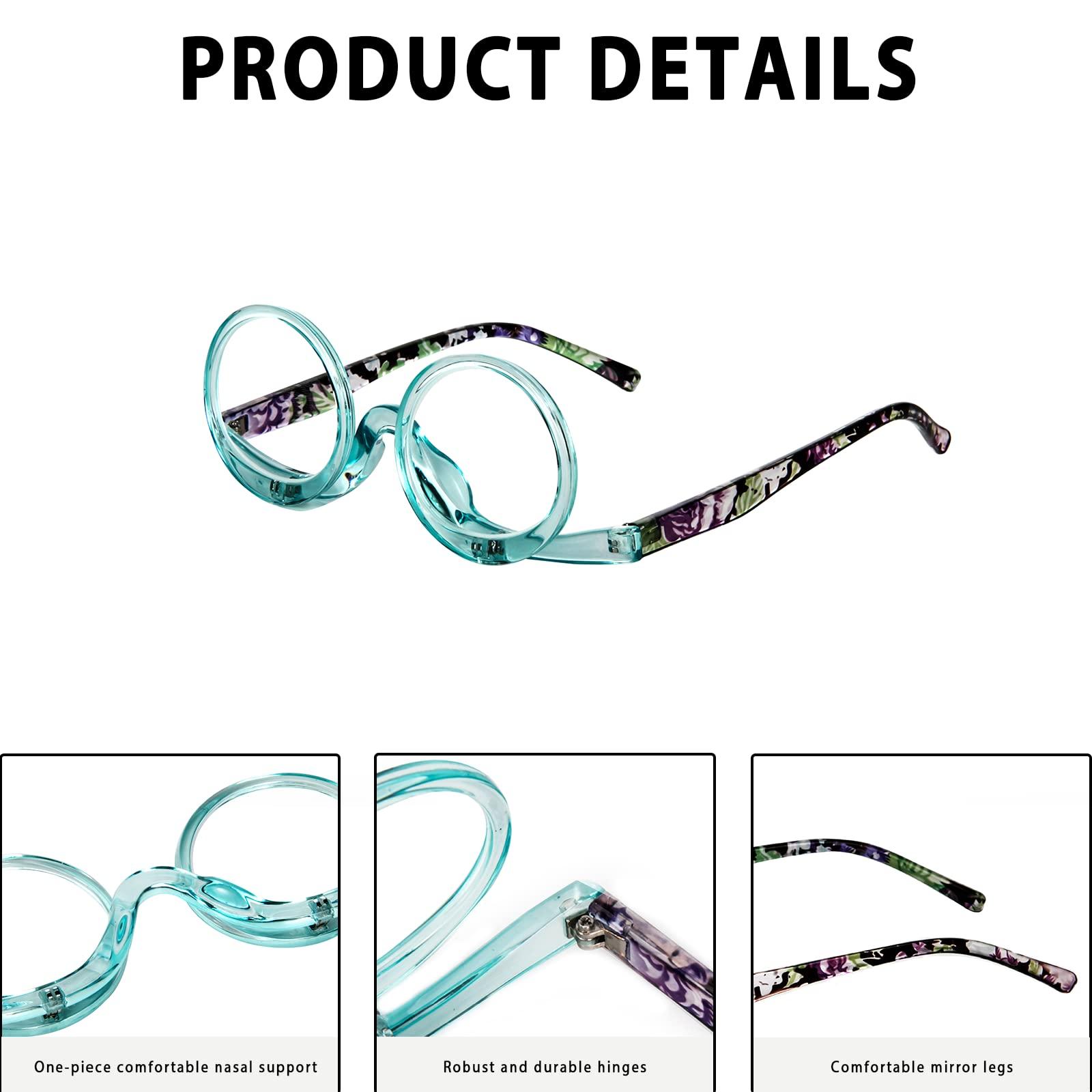 MMOWW MMOWW 2 Pairs Makeup Readers Flip-top Rotating Fashion Reading Glasses for Women Dual Lens Black+Blue,2.0