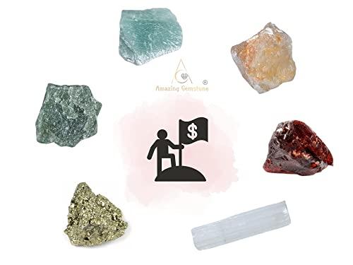 Amazing Gemstone Crystals for Money and Success Manifestation, Set of 6 Citrine, Pyrite, Garnet, Selenite, Green Aventurine and Amazonite Healing Crystals and Stones