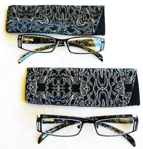 Foster Grant / Magnivision (2 PACK + BONUS) Foster Grant"PAISLEY" (+2.00) Black & White w/Case - H1 + FREE BONUS MICROFIBER CLEANING CLOTH