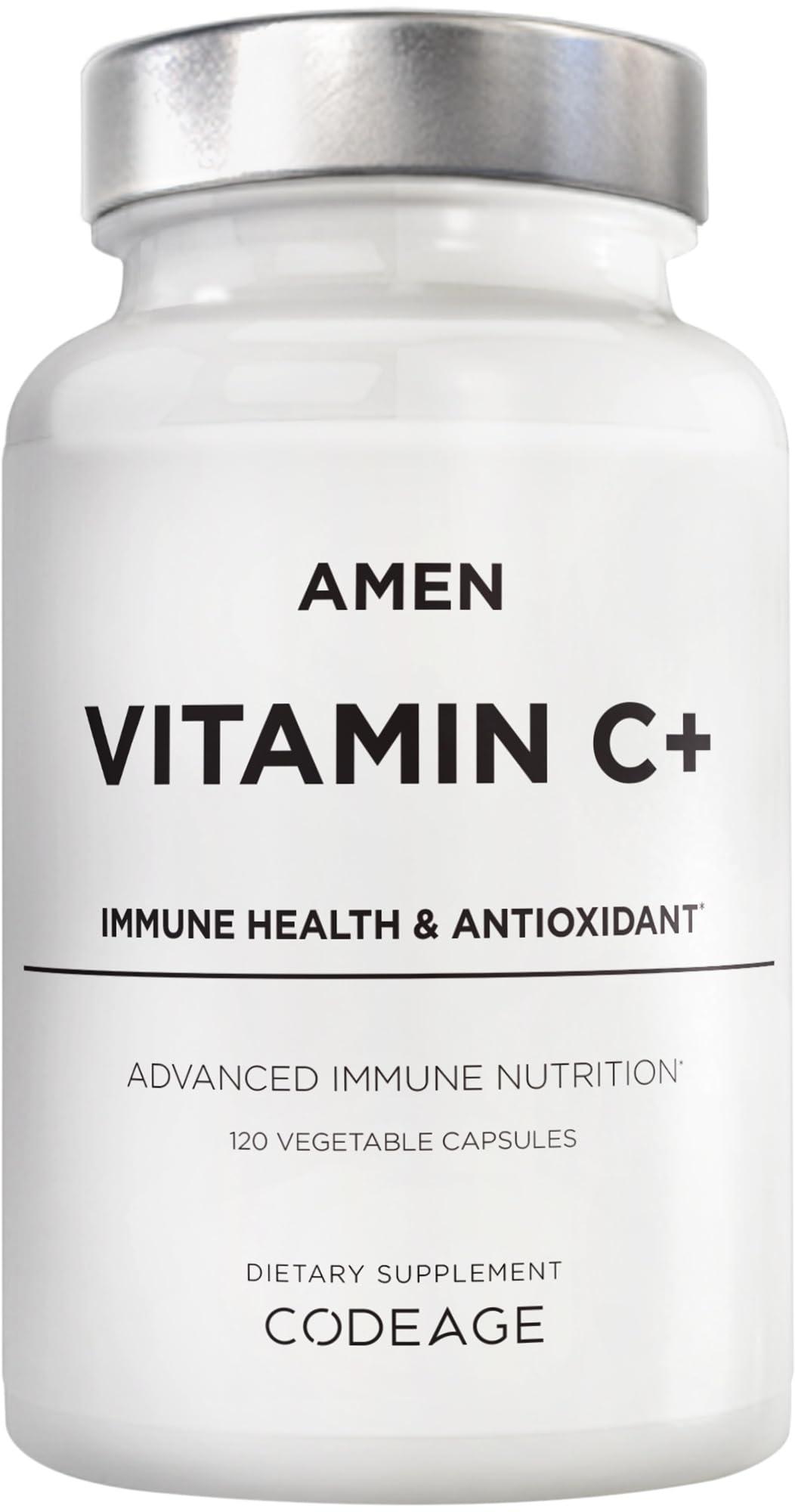 Amen Amen Vitamin C+ Supplement with Zinc, Bioflavonoids, Quercetin, Rose Hips, Elderberry – Vegan, Non-GMO – 2 Months Supply - 120 Capsules