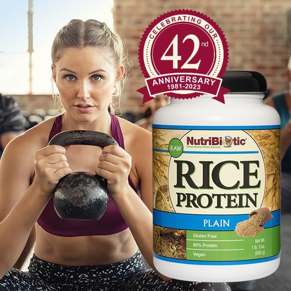 NutriBiotic NutriBiotic Plain Rice Protein, 1 Lb. 5 Oz. (600g) | Low Carb, Keto-Friendly, Vegan, Raw Protein Powder | Grown & Processed without Chemicals, GMOs or Gluten | Easy to Digest & Nutrient-Rich