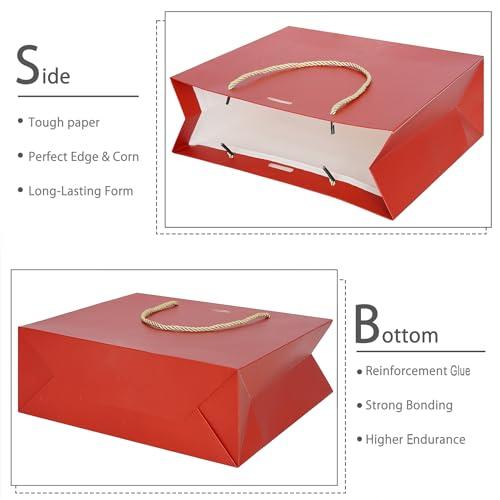 AZOWA AZOWA Red Gift Bags with Handle 10 Pcs Bow Ribbon Paper Bags for Wedding Baby Shower Birthday Party Guests Shopping (Red, 12.5 x 10 x 4 in)