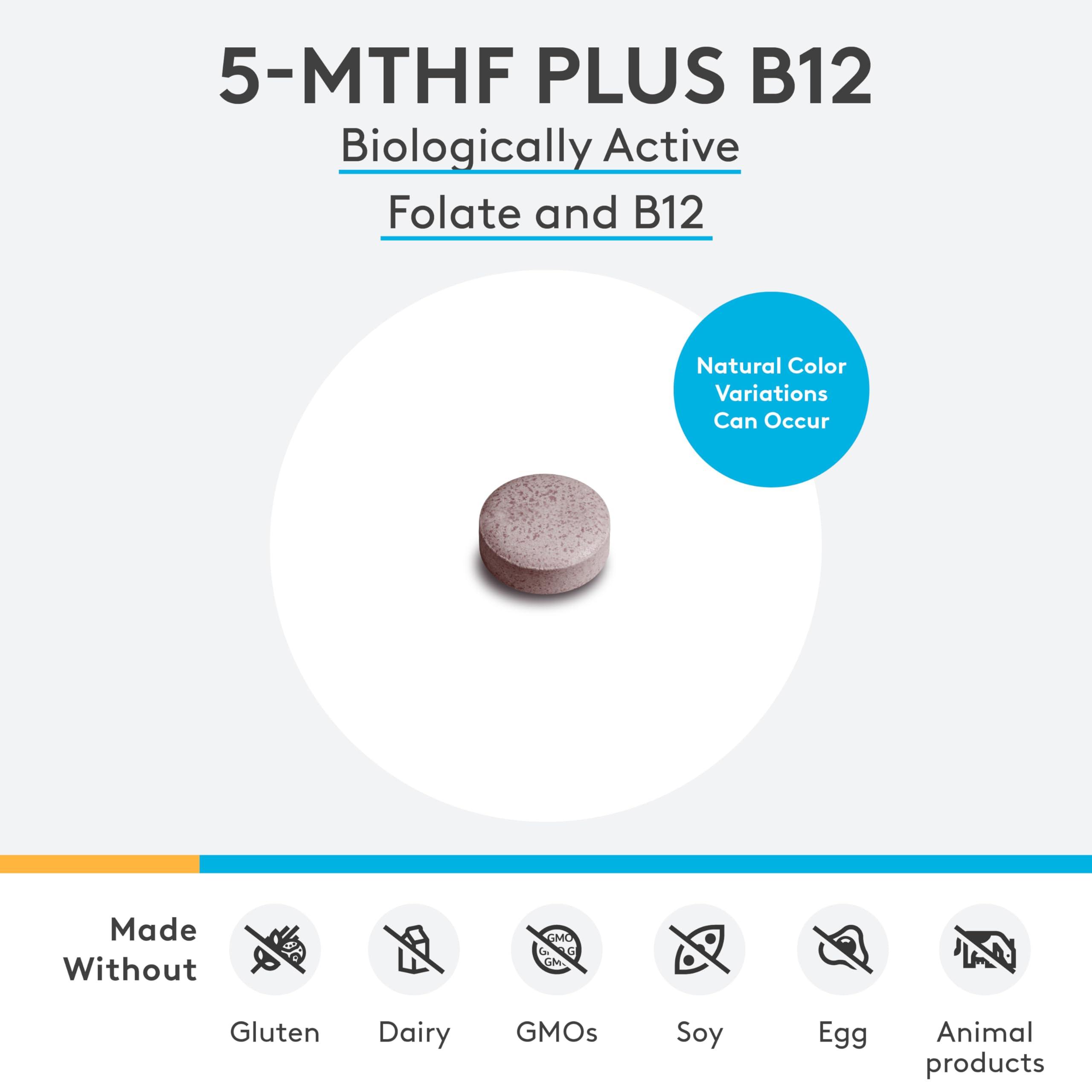 XYMOGEN XYMOGEN 5-MTHF Plus B12 - Biologically Active Folate + Methyl B12 (Methylcobalamin) to Support Methylation and Nervous System Health - Great-Tasting Cherry Flavor (60 Quick-Dissolve Tablets)