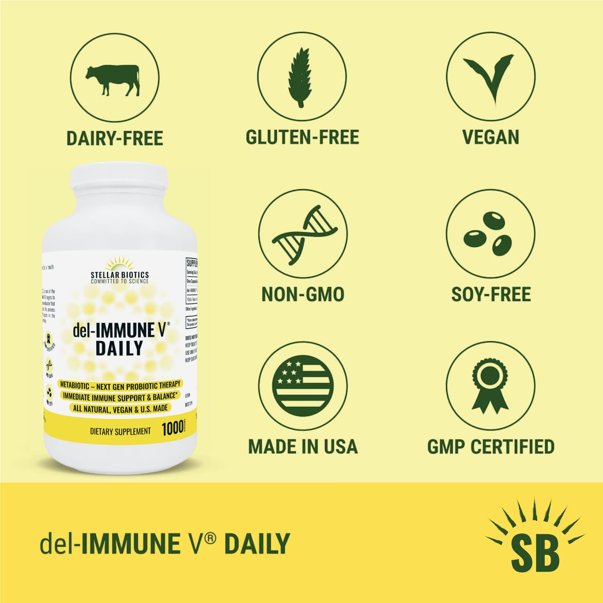 Del-Immune V Del-Immune V Daily by Stellar Biotics, All-Natural Immune Support & Gut Health, Immediate Care, Metabiotic: NextGen Probiotic Therapy (1000 Caps)