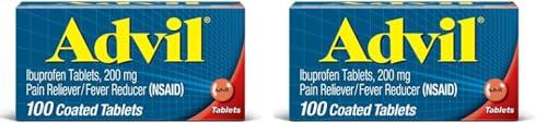 Advil Advil Pain Reliever and Fever Reducer, Pain Relief Medicine with Ibuprofen 200mg for Headache, Backache, Menstrual Pain and Joint Pain Relief - 100 Coated Tablets (Pack of 2)
