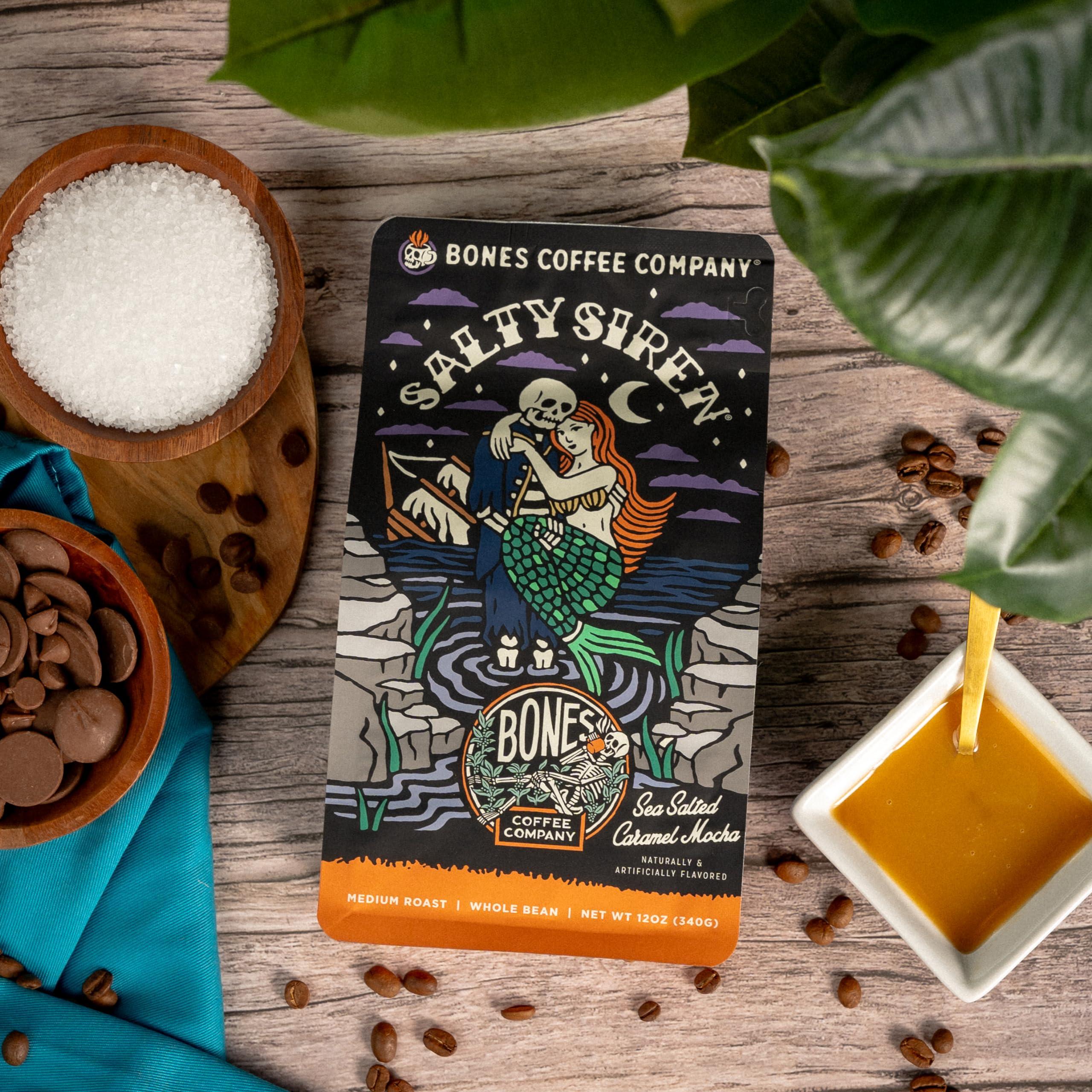 Bones Coffee Company Bones Coffee Company Salty Siren Flavored Coffee Beans, Medium Roast Ground Coffee Low Acid, Caramel Chocolate Flavor (12 oz)